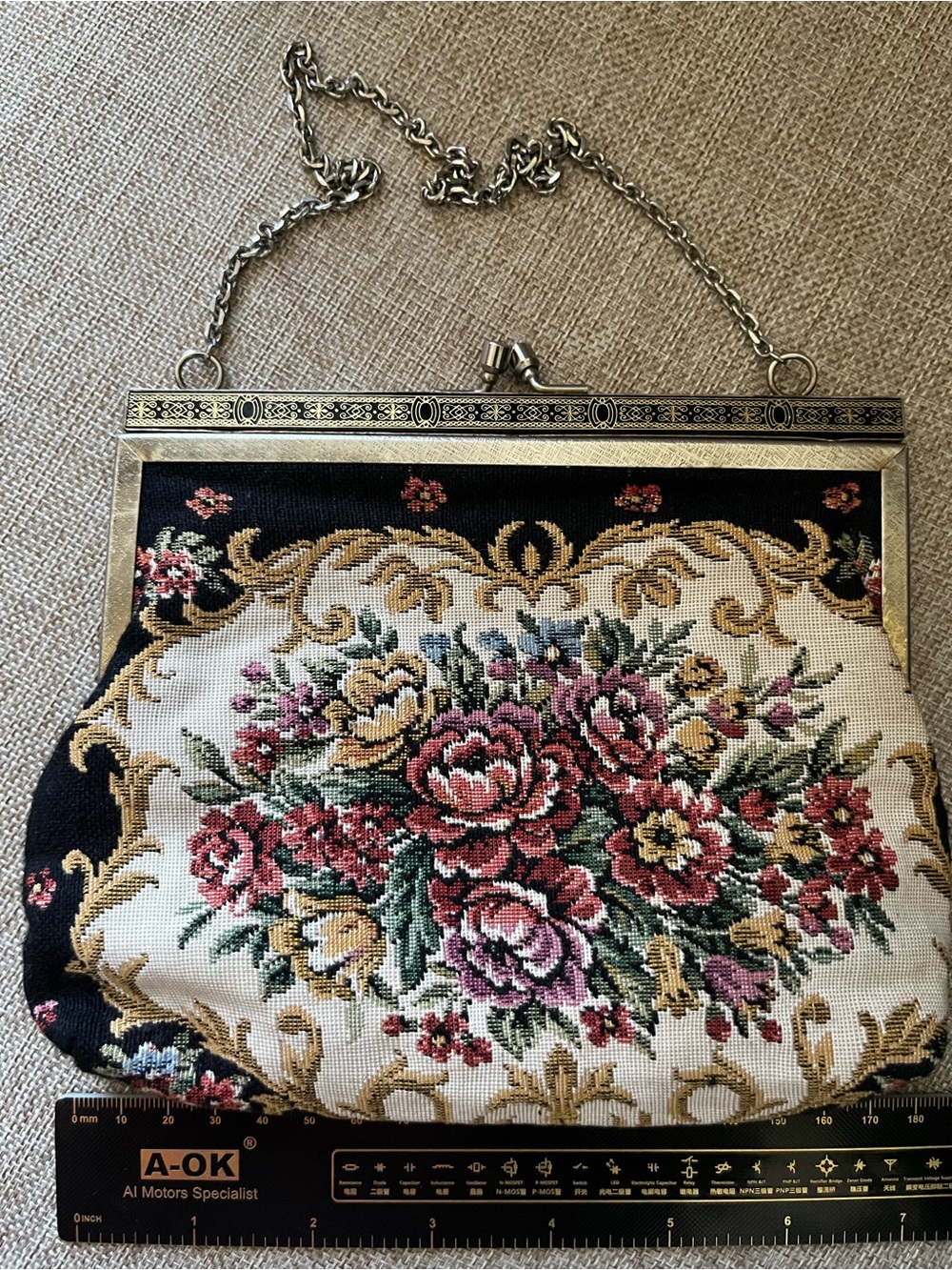 Vintage Floral Tapestry Evening Clutch - Pink, Cream & Black - Picture 2 of 6